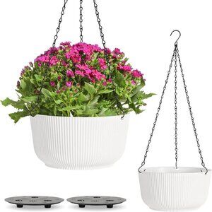 10 Inch Hanging Planters for Indoor Outdoor Plants, 2 Pack White Self Watering